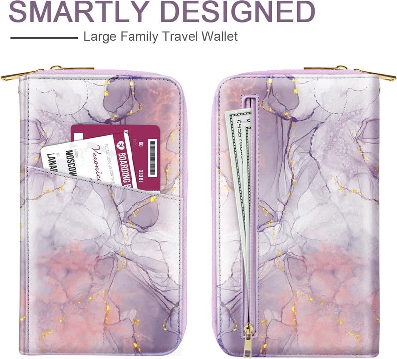 Simikol Family Passport Holder Wallet RFID Blocking Document Organizer PU Leather Mulit-purpose Travel Wallet Credit Cards Case for Women Men, Smokey Purple - Image 3